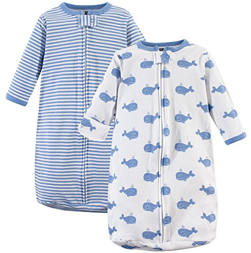 Hudson Baby Unisex Baby Cotton Long-Sleeve Wearable Sleeping Bag, Sack, Blanket, Blue Whales, 0-3 Months