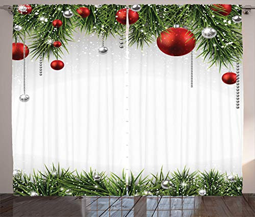 ABAKUHAUS Natale Tende, Albero Balls Ornamenti, Casa Arredamento Elemento Distintivo Due Pannelli Set, 280 x 260 cm, Verde Rosso