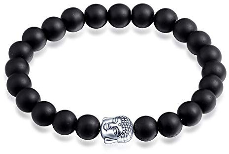 Feilok Buddha Partner Armband Armbänder echten Natursteinen Chakra- Bracelet Strech Perlenarmband Armkettchen Armkette Freundschaftsarmband für Männer Damen Schwarz