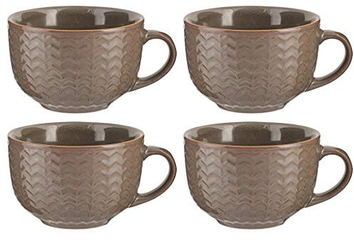 Dibor Set of 4 Large Grey Mugs 400ml Distressed Tea/Coffee/Hot Chocolate Stoneware Coffee Cups Winter Wedding Anniversary Housewarming Christmas Kitchen Gift