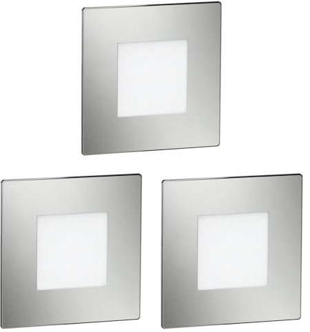 ledscom.de 3 pièces Lumière d'escalier LED/lampe murale encastrée FEX pour l'intérieur et l'extérieur, carrée, inox, 85 x 85mm, blanc froid