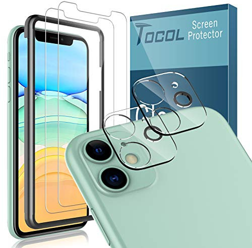 TOCOL 2+2 Stück Schutzfolie Kompatibel mit iPhone 11 2 Stück und 2 Stück Kamera Schutzfolie HD Displayschutzfolie 9H Hartglas Blasenfrei Positionierungsrahmen Blasenfrei