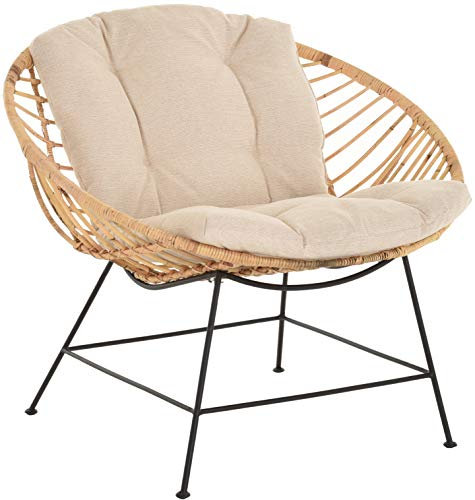 Liegesessel Korb-Sessel Retro-Stil Rattan Club-Sessel 50er 60er Jahre Optik Eisen-Gestell (Lounger)