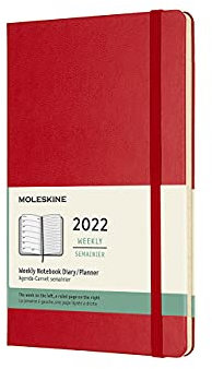 Moleskine 12 Monate Tagesplaner 2022, Tageskalender 2022, fester Einband und elasticher Verschluss, Format Groβ 13 x 21 cm, Farbe Scharlachrot, 400 Seiten