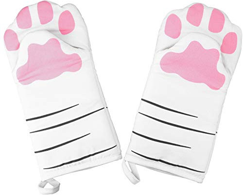 Uonlytech 2pcs Oven Gloves Heat Resistant Microwave Cooking Mitts Cat Paw Roaster Gloves Hot Bowl Dish Mitten 31X15X2CM