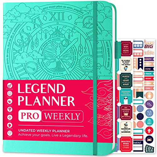 Legend Planner PRO Weekly & Monthly, Large Undated, 18x25.5, Mint Green | Goal & time management, to-do list, daily habit tracker, stickers, 120gsm paper, for women, men & enterpreneurs