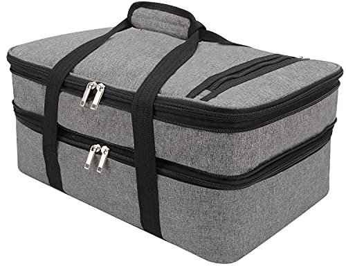 Double Insulated Casserole Carrier Fit 9x13 Lasagna Lugger Baking Dish Pan for Hot or Cold Food Transport,Portable Thermal Reusable Lunch Warmer Tote Bag for Gathering,Camping,Cookouts,Parties-Gray