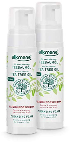 alkmene Teebaumöl Reinigungsschaum für unreine Haut - Reinigungsschaum für Gesicht & Körper vegan, ohne Silikone, Parabene & Mineralöl - Hautpflege für Frauen & Männer (2x 200 ml)