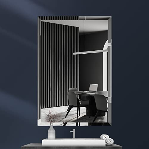 TITAMEG 28x36 Inch Frameless Wall Mirror with 1 Beveled Edge, Frameless Rectangle Mirror for Bathroom, Vanity, Living Room
