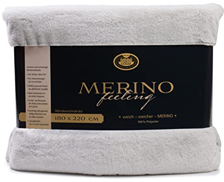Gözze - Gemütliche Kuscheldecke, Merino Feeling, Wendbar, Hohe Dichte 600 g/m², 180 x 220 cm - Silber