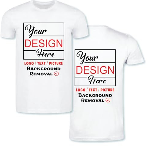Personalized Image Text Logo | White Large | Design Your Own Customized Shirt | Digital Printing | Custom T-Shirts Men Women