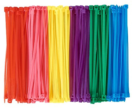 QDiShi 600 fascette piccole colorate da 10 cm, multicolore, per ghirlande decorative in rete, cravatte in plastica colorate gialle, blu, rosso, verde, rosa, viola (100 per colore)