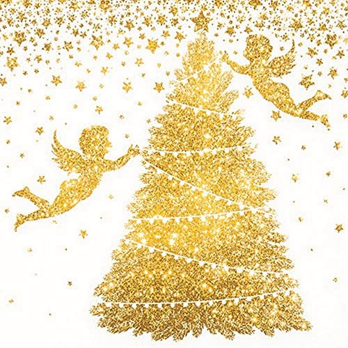 20 Servietten Goldene Engel am Baum | gold | Winter | Weihnachten | Tischdeko | Decoupage | Serviettentechnik 33x33cm