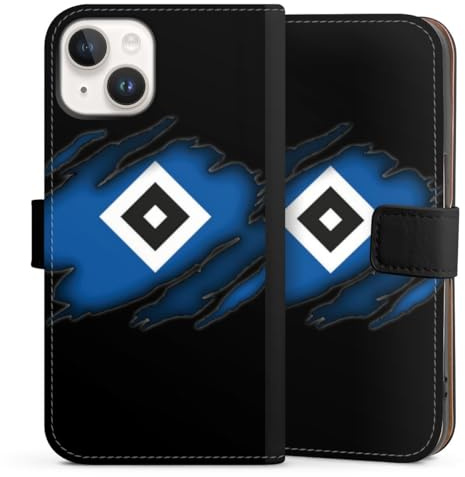 Klapphülle kompatibel mit Apple iPhone 14 Handyhülle aus Kunst Leder schwarz Flip Case Hamburger SV HSV Offizielles Lizenzprodukt