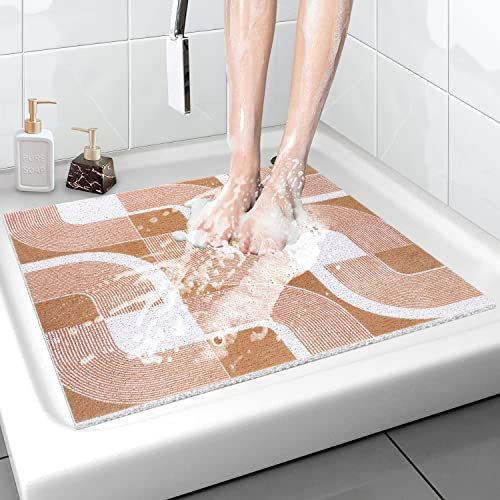 Duschmatte rutschfest, 60 * 60cm, Weich Komfort Sicherheits Badematte mit Ablauflöchern, PVC-Luffa Massage Duschmatten für Nassbereiche, Schnell Trocknend
