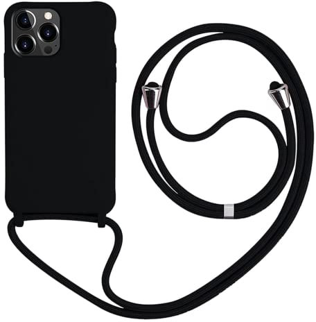 HFYiup Mevis Liquid Silikon Handykette Hülle für iPhone 14 Pro,Verstellbarer Halskette Silikon Handyhülle-schwarz