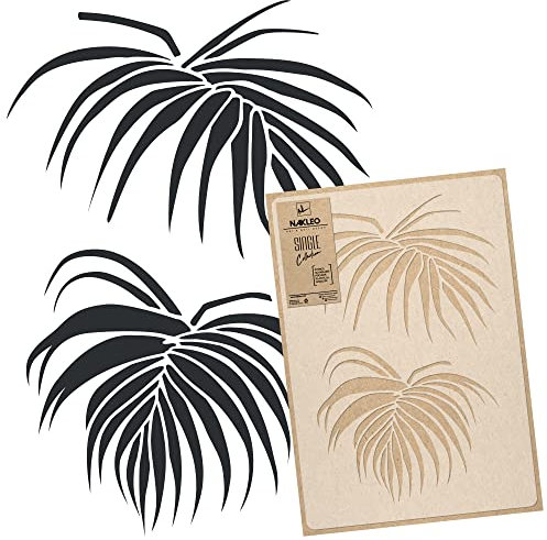 NAKLEO Pochoir de Fleurs pour Peinture Murale Grand Format 43x64cm, Modèle en Plastique et Réutilisable, Fronde Palmier Areca, DIY Bricolage Artisanat Décoration a Peindre, Bois Tissu Mueble