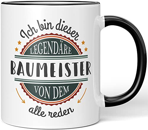 JUNIWORDS Tasse, Ich Bin Dieser legendäre Baumeister, von dem alle reden, Schwarz (5040470)