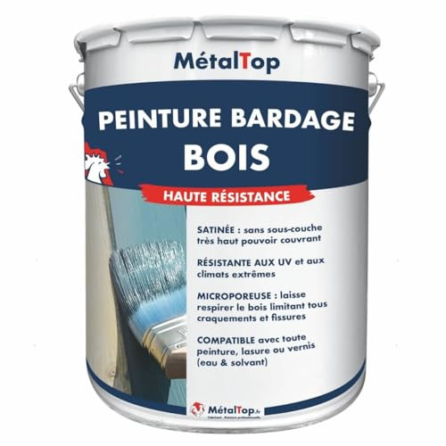 Metaltop - Peinture Bardage Bois - Gris clair - RAL 7035-5 L - Protection longue durée bois neufs et anciens, microporeuse et anti-UV.