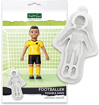 Katy Sue Footballer with Posable Arms Silicone Mould for Cake Decorating & Craft - Makes a Standing Footballer/Soccer Player of 120mm Tall.
