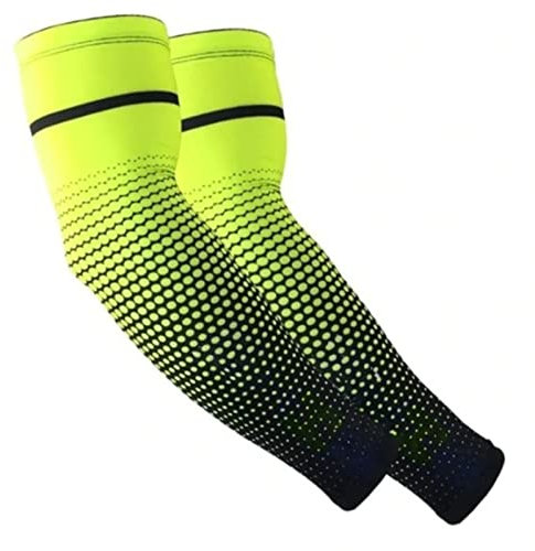 SUNGOOYUE Un par de Mangas Deportivas, Ligeras, Transpirables, Unisex, Manga de Brazo de Compresión de Seda Helada para Ciclismo, Protección Solar (Verde Fluorescente)