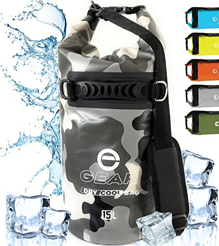 Enthusiast Gear Roll Top Isolierter Rucksack Floating Cooler Dry Bag,Auslaufsicher, zusammenklappbar, wasserdicht mit gepolstertem Schultergurt,Perfekt für Kajak, Angeln, Wandern, -15L (Camo Gray)