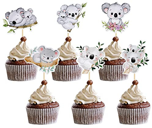 Gyufise 36 Stück Koala-Cupcake-Aufsätze, Glitzer, Wildtier-Cupcake-Picks, Koala-Geburtstag, Cupcake-Dekorationen, Babyparty, Geburtstag, Mottoparty, Kuchendekorationen