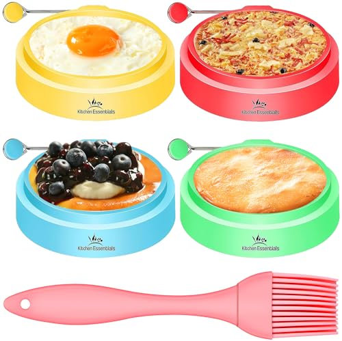 Silicone Egg Rings, Premium Nonstick Multicolored Cooking Ring Molds for Eggs, Pancakes, Mcmuffin Breakfast Sandwiches, English Muffins, Crumpets, and More (4-Pack)