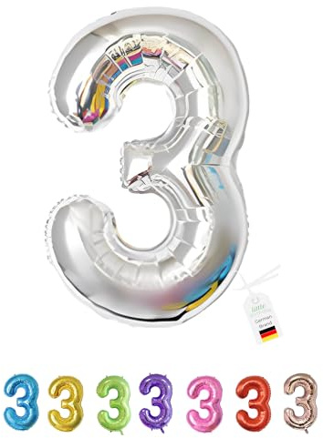 LITTLE BIRTHDAY | Zahlen Luftballon | Folienballon | Helium Gas Balloon Ballon | 101 cm | 0 1 2 3 4 5 6 7 8 9 in vielen Farben | Geburtstag | Kindergeburtstag | Deko | silber 3