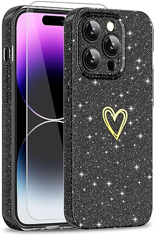 ScandiCasis iPhone 13 Pro Glitter Case with 1 Pack Screen Protector, Cute Heart Pattern Protective Shockproof Soft Slim Silicone TPU Phone Case for Women Girls