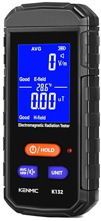 KENMIC Wiederaufladbares EMF-Messgerät, Strahlungsdetektor Tragbarer Handgehaltener Detektor für Elektromagnetische Felder mit Digitalem LCD und Temperatur, Prüfung von EF/MF