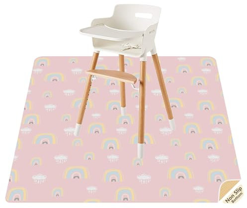 Splat Mat for Under High Chair/Arts/Crafts by CLCROBD, 51 Baby Anti-Slip Food Splash and Spill Mat for Eating Mess, Waterproof Floor Protector and Table Cloth (Rainbow Pink)