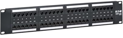 Eaton Tripp Lite Series Panneau de brassage 48 ports pour applications PoE, Cat5/Cat5e/Cat6, Type 4 PoE++ (4PPoE), Ethernet RJ45, montage en rack 2U, noir, conforme TAA
