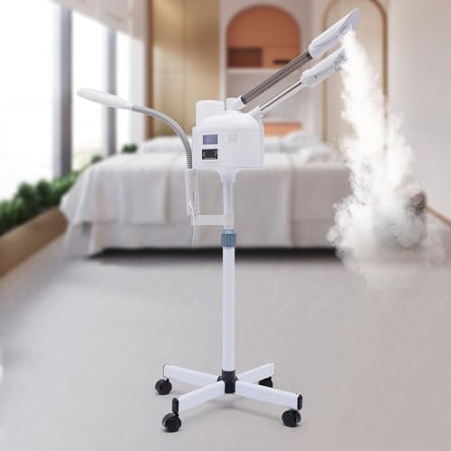Esyogen 3 in 1 Gesichtsdampfer mit Lupenleuchte Luftbefeuchter Spa Salon Kombigerät Ozon Vapozon Bedampfer, PTC-Heiztechnologie, Heat und Kälte Spray