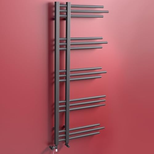 500 x 1200mm Dual Fuel Bathroom Designer Towel Rail Radiator Heater With Standard Electric Element Model Sydney (Anthracite Grey)