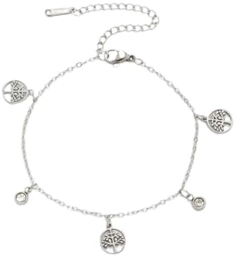Amaxer Tree of Life Anklet for Women Viking Life Tree Rhinestone Pendant Charm Summer Barefoot Beach Foot Adjustable Chain