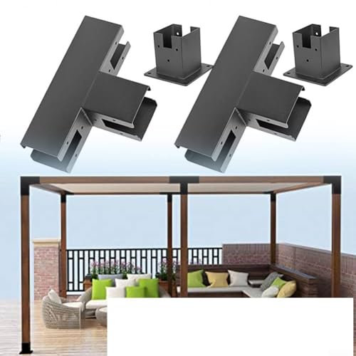 Pergola-Set aus Stahl für 10,2 x 10,2 cm trockenes Holz, 3-Wege-rechtwinklige Eckverlängerung, Halterung, Holzarbeiten, DIY-Gitter, Pergola-Set für Terrasse, Schuppen (2 Set)