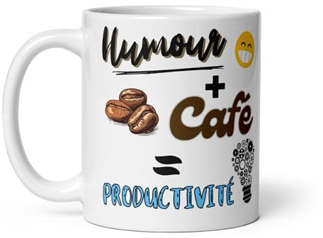 Chatcripant Mug Humour Café Productivité – Tasse Drôle Bureau Travail – Cadeau Collègue Original Homme Femme – Idée Cadeau Bureau Anniversaire Travail (Humour + Café)