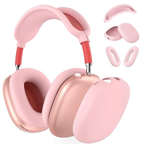 FAFALITHIC Silikon Hülle Kompatibel mit Airpods Max Case Hülle Airpods Max Zubehör Set enthält Ohrmuschelschutz, Ohrpolsterschutz und Kopfbügelschutz (Silikon Rosa)