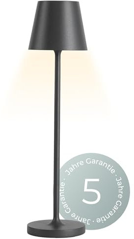 Tischlampe kabellos dimmbar - 2200mA Akku LED Tischleuchte mit Touch & Ladestation - IP54 Indoor & Outdoor geeignet - Nova Leuchte warmweiß 2700K -leichte & hochwertige Beleuchtung (anthrazit)