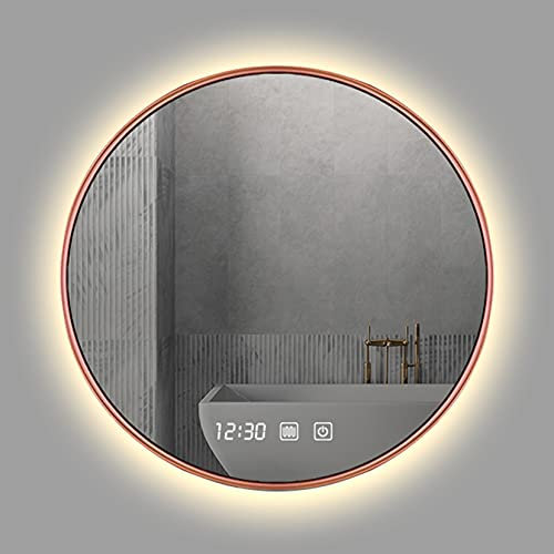 BomDog Miroir de Salle Den À Led, Miroir Mural, Désembuage, Interrupteur Tactile Dimmable, 3 Leds de Couleur Ajustable/Rose Gold E/70Cm/27.5In