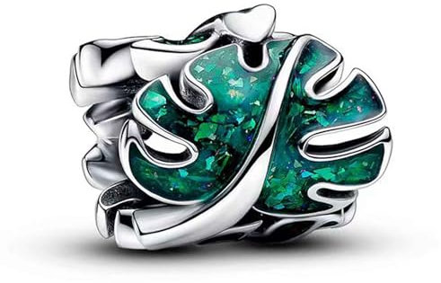 Amuefer Green Monstera Leaves Charms für Armbänder 925 Sterling Silber mit Cubic Zirkonia Anhänger für Halsketten Geburtstag Weihnachten Schmuck Geschenke für Frauen