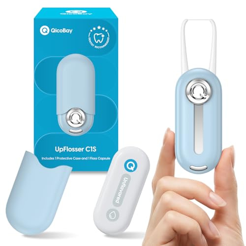 QicoBay C1S Fil dentaire portable, auto-restreignant avec capsules de fil dentaire remplaçables, multi-hygiène, réutilisable pour fil dentaire en déplacement, recyclable, zéro déchet, non aromatisé