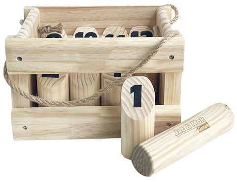 Number Kubb Smite Timber Toss Game Stick Throwing Game made of Hardwood (with Wooden Crate, Lawn)