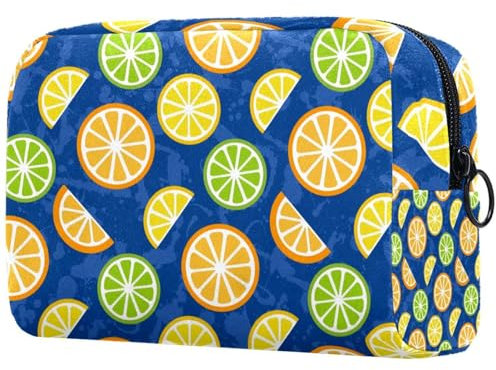 Beauty case da donna, con limoni e lime, per articoli da toeletta da viaggio, grande, pratica borsa organizer con cerniera, Multi, 18.5x7.5x13cm/7.3x3x5.1in, Beauty case