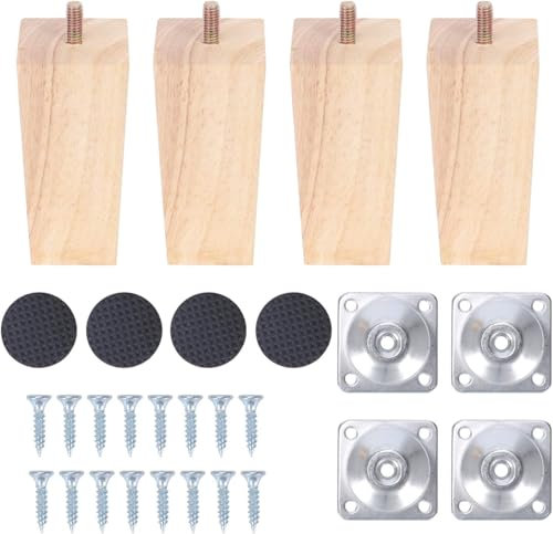 Qodiacl 4 Pièces Pied de Meuble Bois 8cm Pieds de Table en Bois Carré Massif Pieds de Canapé, Pieds de Lit, Pied de Table Basse en Bois, Pied Fauteuil
