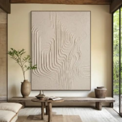 YUSUZHU Neutrale Wanddekoration, Beige, Wabi Sabi-Wandkunst, Beige, Poster, großes minimalistisches Beige, strukturiertes Gemälde, Wandbilder, Leinwand, 40 x 60 cm, rahmenlos