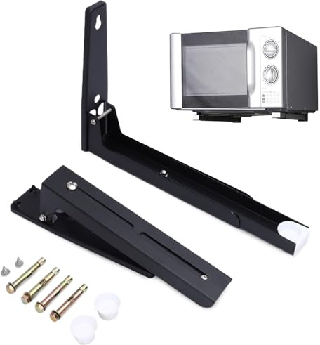 2 PCS Universal Microwave Shelf Wall Mounted, Microwave Wall Bracket Arm Adjustable Extensible Folding Shelf Brackets Load 45kg for Microwaves Oven (Black)