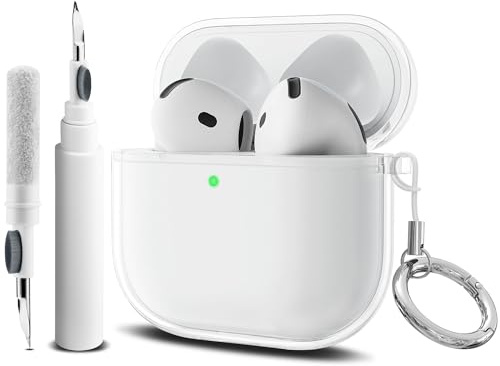 Silicone Case for AirPods 4 Case Clear with Carabiner and Cleaning Kit, Soft Transparent Cases, Protective Cover Effective Impact and Scratch Protection