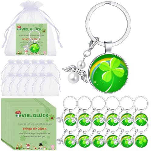 Kasyat 12 Set Glücksgeschenken Umfasst 12 Glücksbringer Schlüsselanhänger 12 Engel Schlüsselanhänger 12 Grußkarte und 12 Weiße Organza Säckchen mit Kordelzug